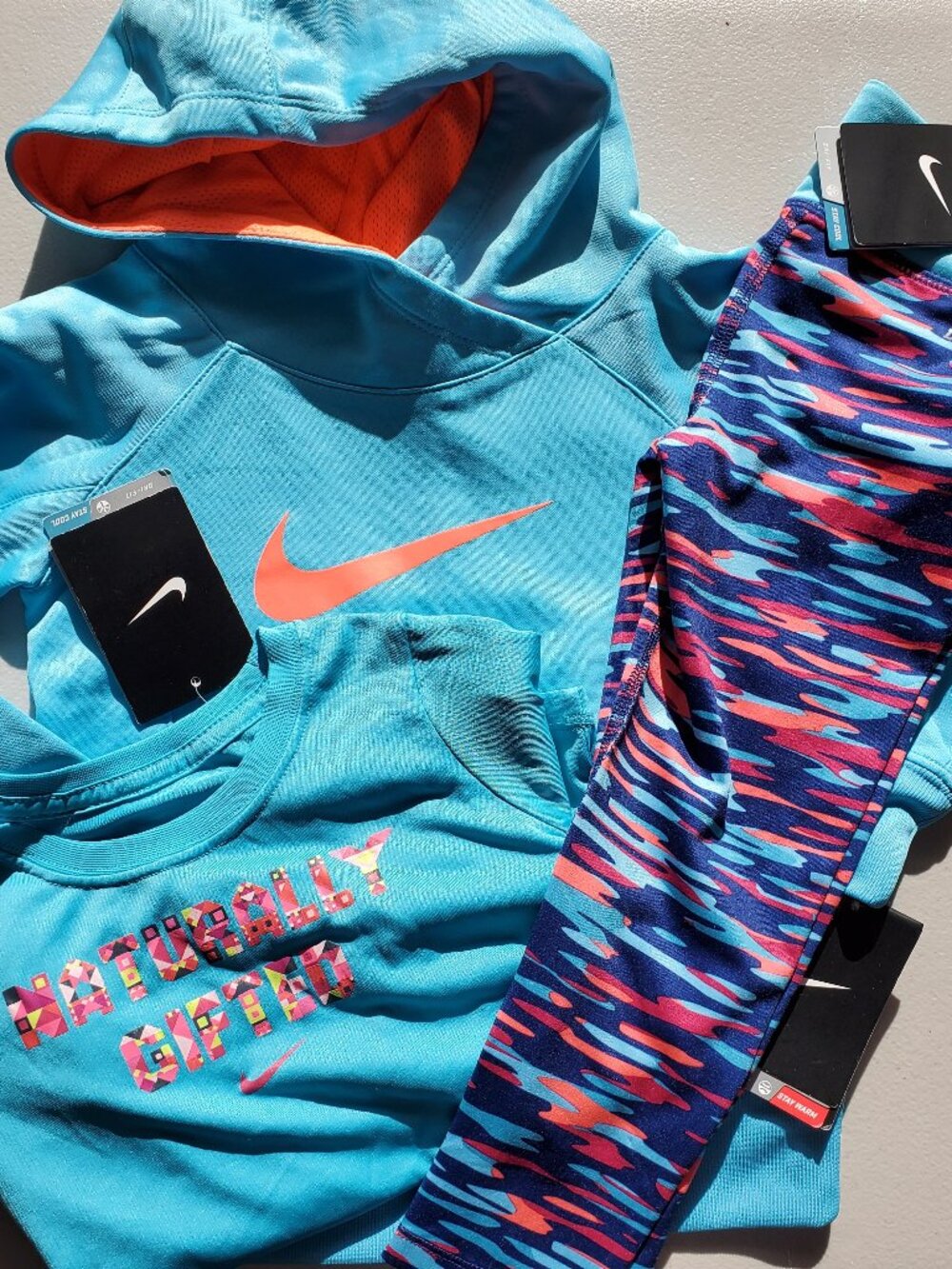 Nike Girls Size 4 ~ Dri-fit Hoodie & Leggings and Long Sleeve Top Blue NWT